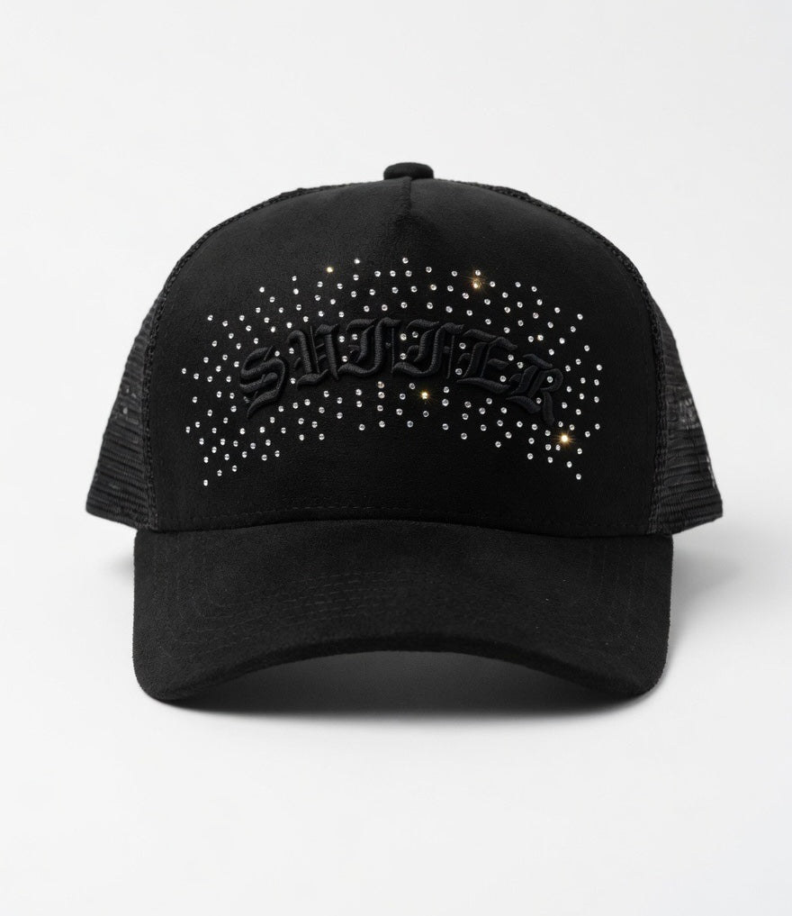 Suffer suede rhinestone snap back
